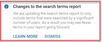 Google Search Terms Report Notice