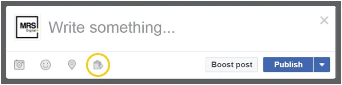 snippet of a facebook message highlighting the tag product icon