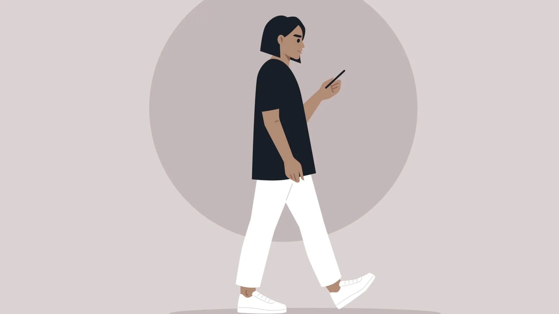 Person holding phone and walking 