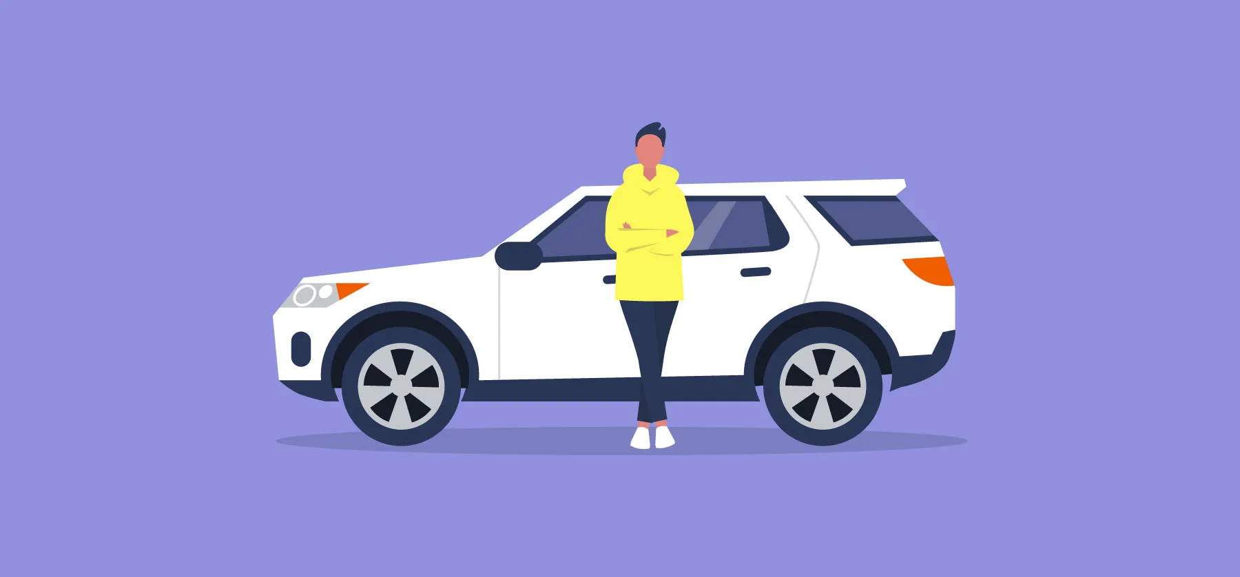 illustration of a person standing outside a car