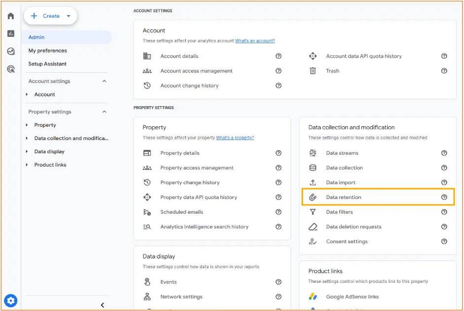 GA4’s data retention settings