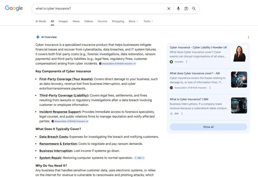 Cyber Insurance Google Results